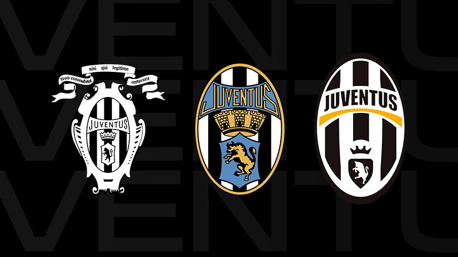 Imagem mostra três escudos históricos do Juventus