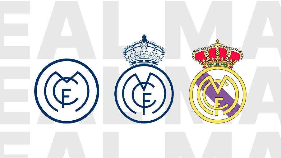 Imagem mostra três escudos históricos do Real Madrid