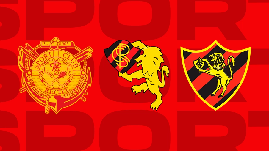 Imagem mostra três escudos históricos do Sport