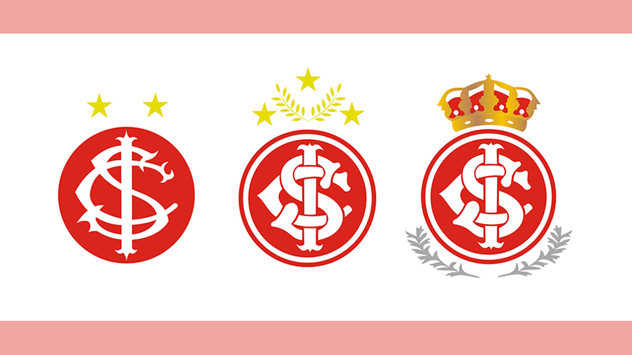 Imagem mostra três escudos históricos do Internacional