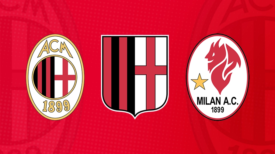 Imagem mostra três escudos históricos do Milan