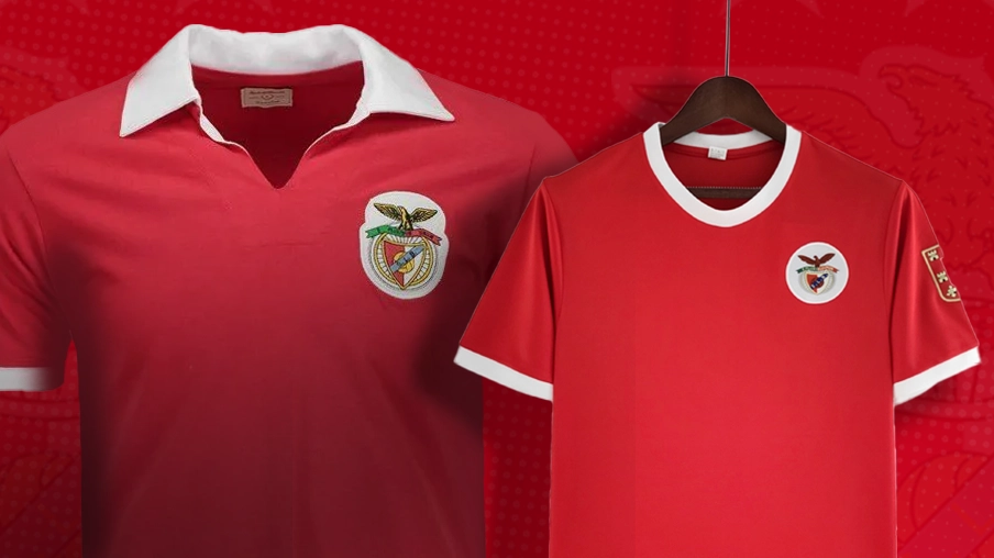 Imagem mostra camisas históricas do Benfica