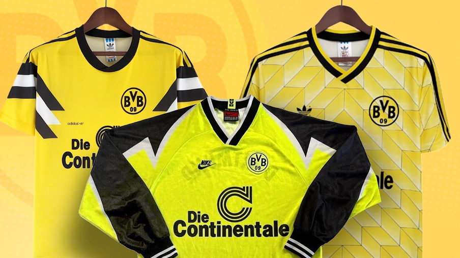 Imagem mostra camisas históricas do Borussia Dortmund