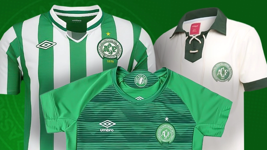 Imagem mostra camisas históricas do Chapecoense