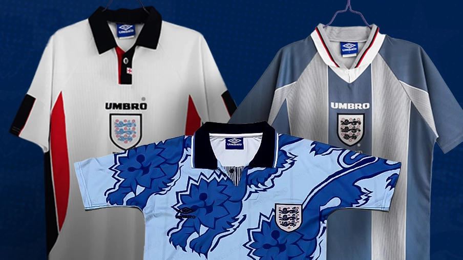 Imagem mostra camisas históricas da Inglaterra