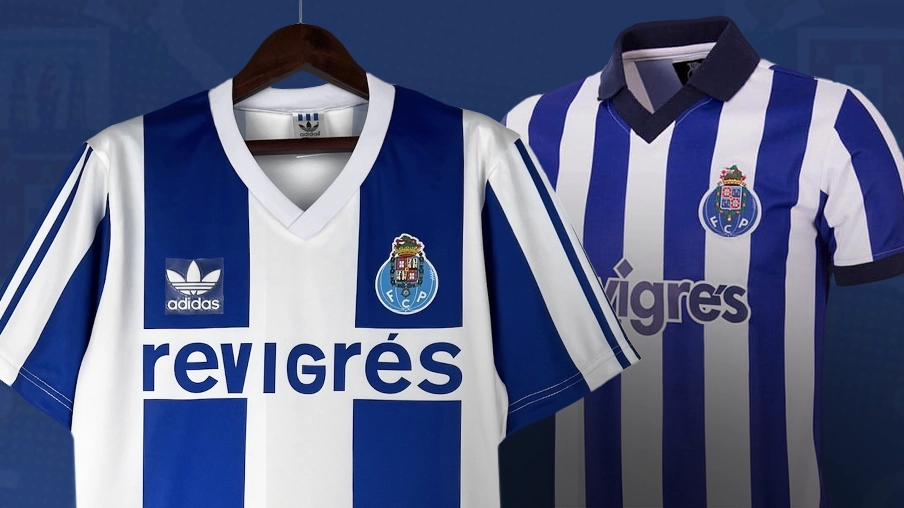 Imagem mostra camisas históricas do Porto