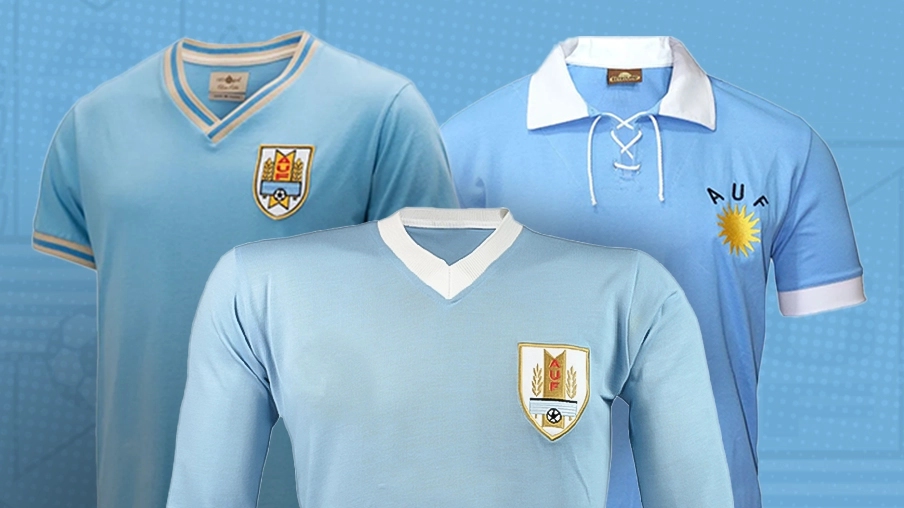 Imagem mostra camisas históricas do Uruguai