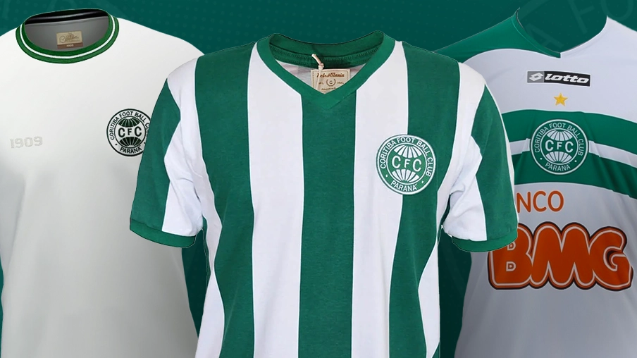 Imagem mostra uniformes históricos do Coritiba