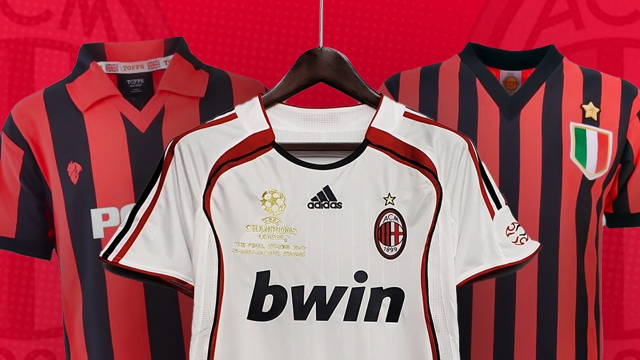 Imagem mostra uniformes históricos do Milan