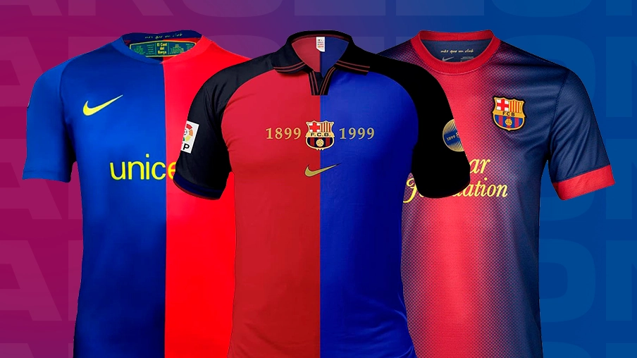 Imagem mostra uniformes históricos do Barcelona