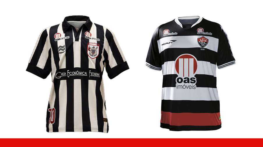 Imagem mostra uniformes históricos do Vitória